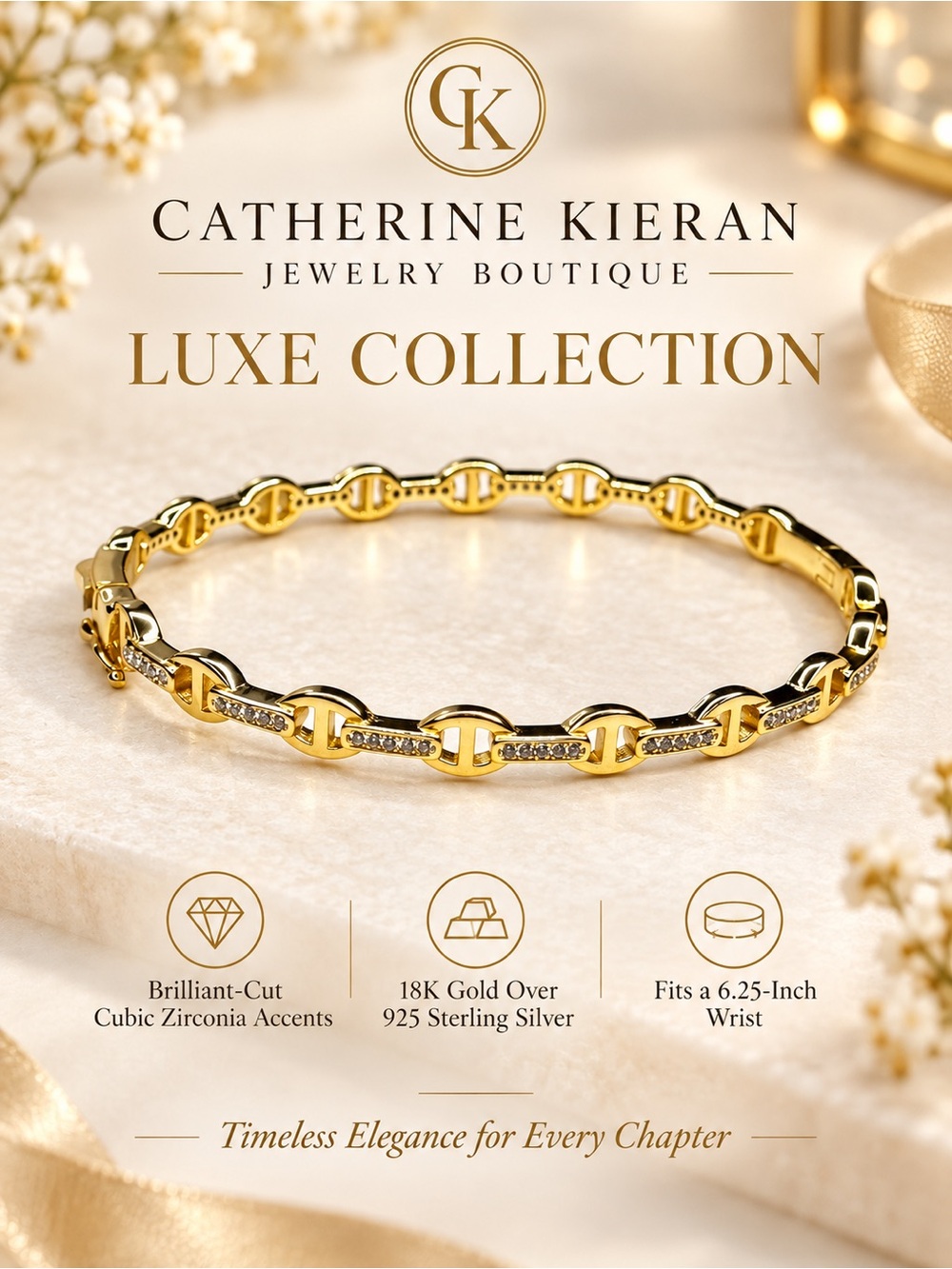 18K Gold & Sterling Silver Link Bangle Bracelet